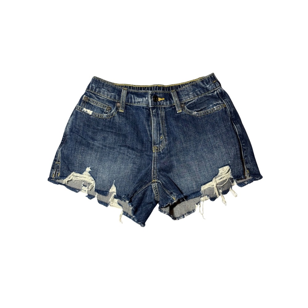 NWOT Aerie Womens Distressed Denim Shorts Dark Wash Elastic Back Waist XS